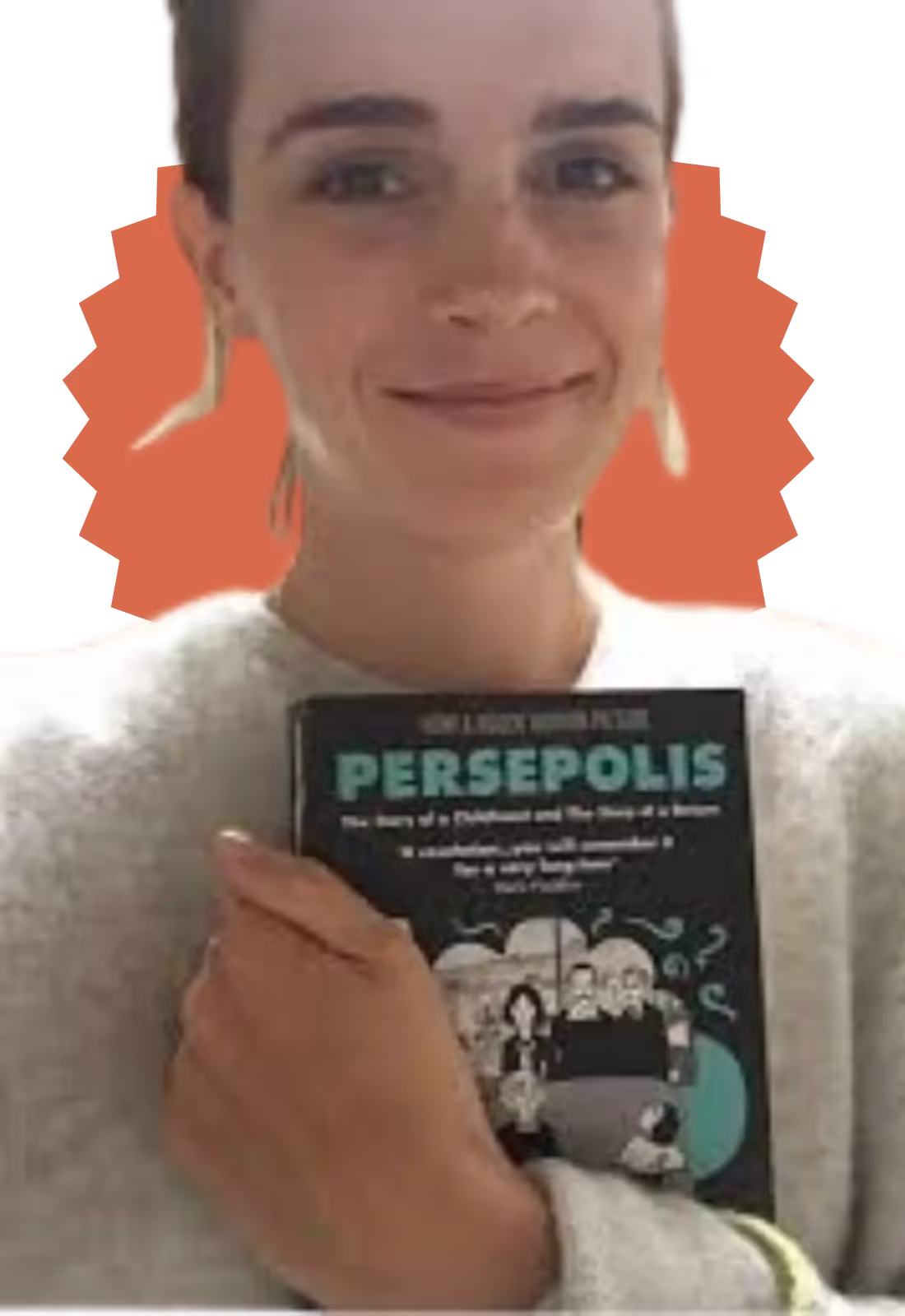 A woman holding a book about Persia.